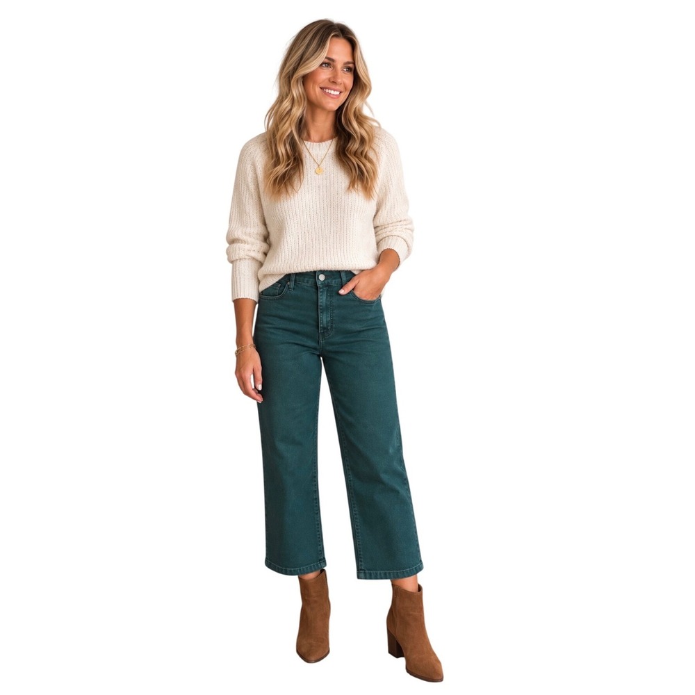 Judy Blue High Rise Garment Dyed Wide Leg Jeans in Dark Green 14W Forest Green